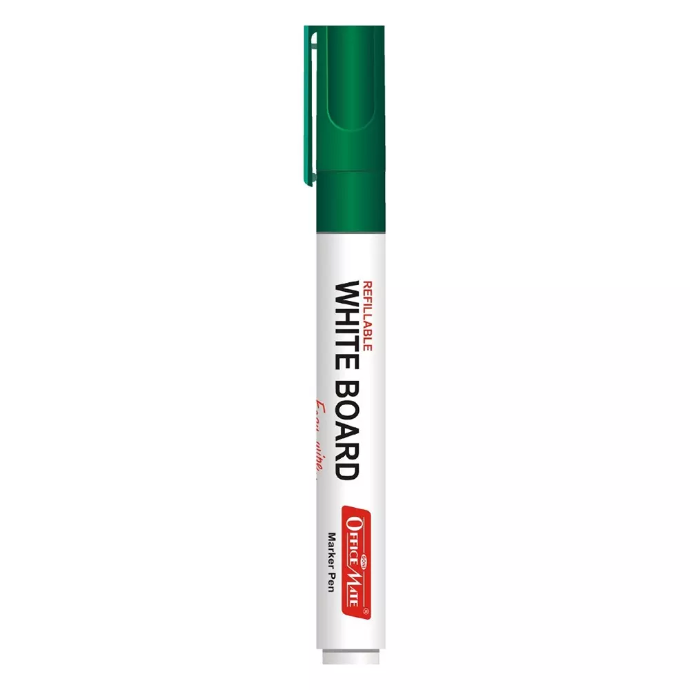 Soni Office Mate Refillable Whiteboard Marker 4.43 mm Bullet Tip Green Color for Schools & Offices (Pack of 10)