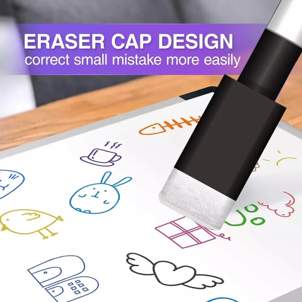 Soni Office Mate Fine Tip Whiteboard Marker with Duster Cap 2.5 mm Bullet Tip Multicolor for Schools & Offices (Pack of 10)