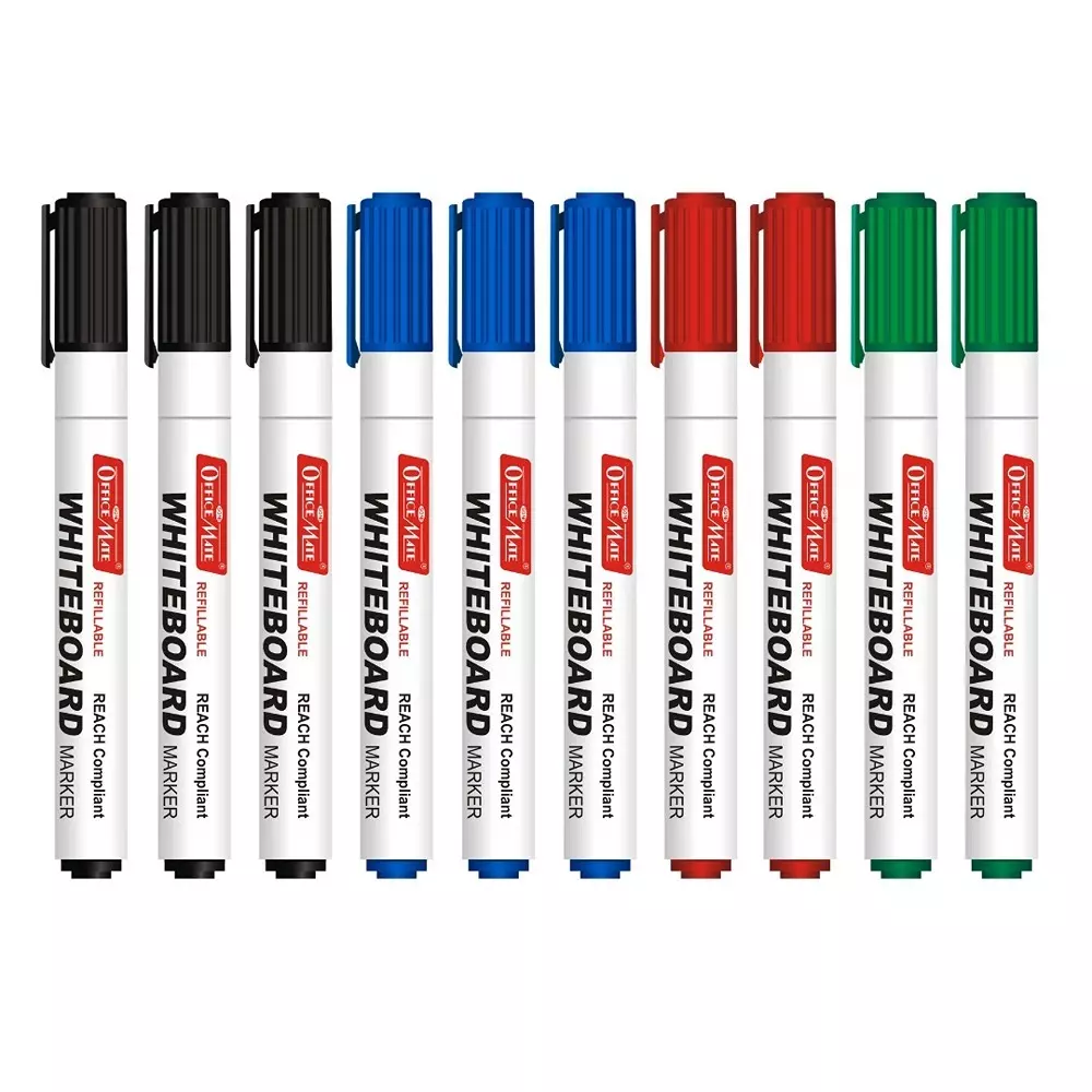 Soni Office Mate Regular Whiteboard Marker Cap with Clip Type Quick Dry, Easy Wipe 4.43 mm Bullet Tip Ideal For Home, School & Office Use, Multicolor (Pack of 10)