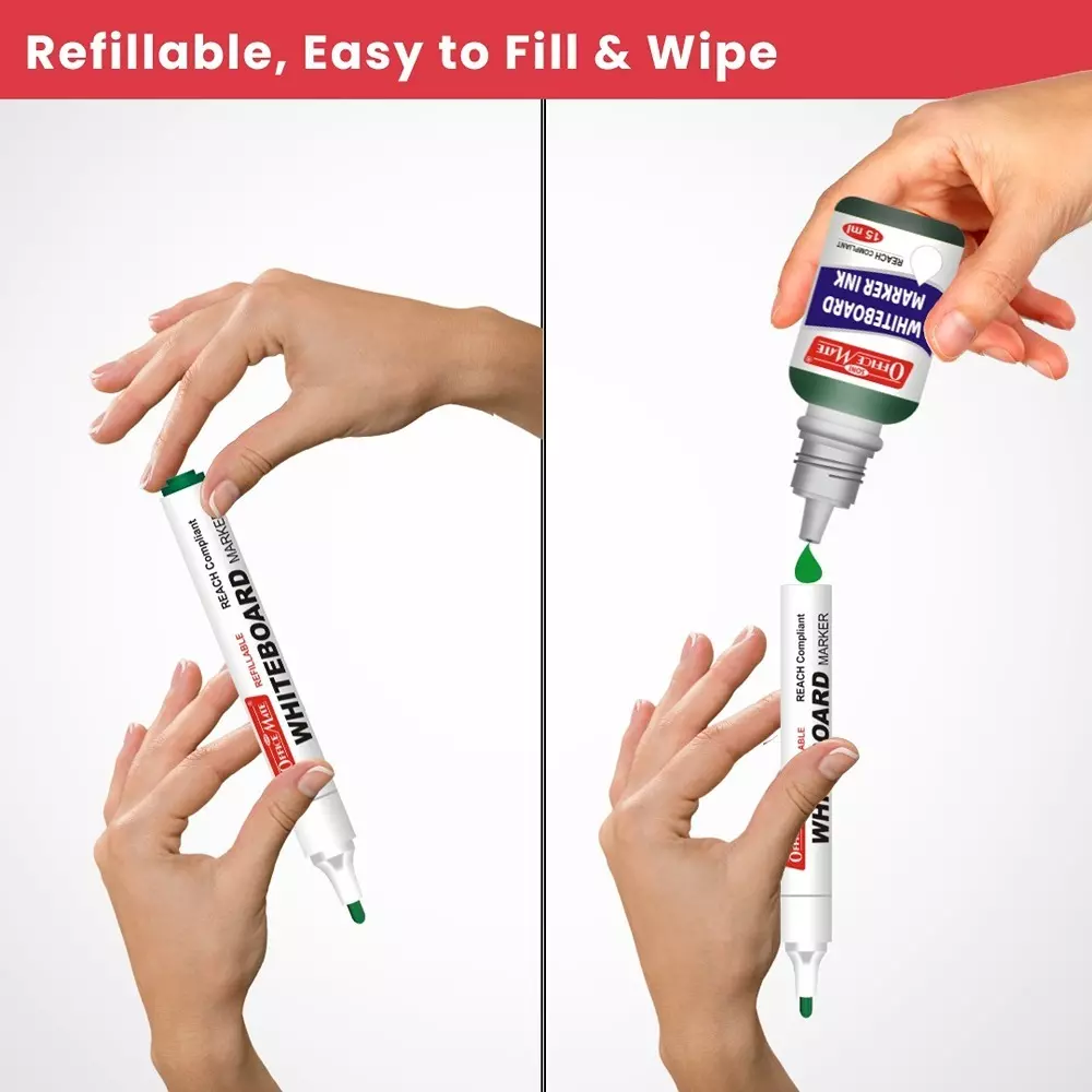 Soni Office Mate Regular Whiteboard Marker Cap with Clip Type Quick Dry, Easy Wipe 4.43 mm Bullet Tip Ideal For Home, School & Office Use, Multicolor (Pack of 10)