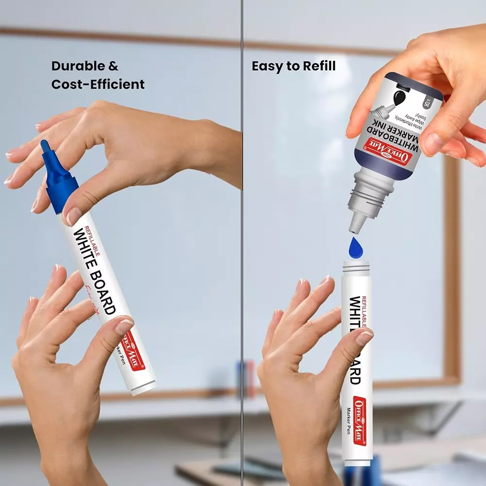 Soni OfficeMate Whiteboard Marker, Duster & Ink Combo 14 cm Marker Size 4.43 mm Tip Size 15 ml Blue Ink Color for Office, College & School Use