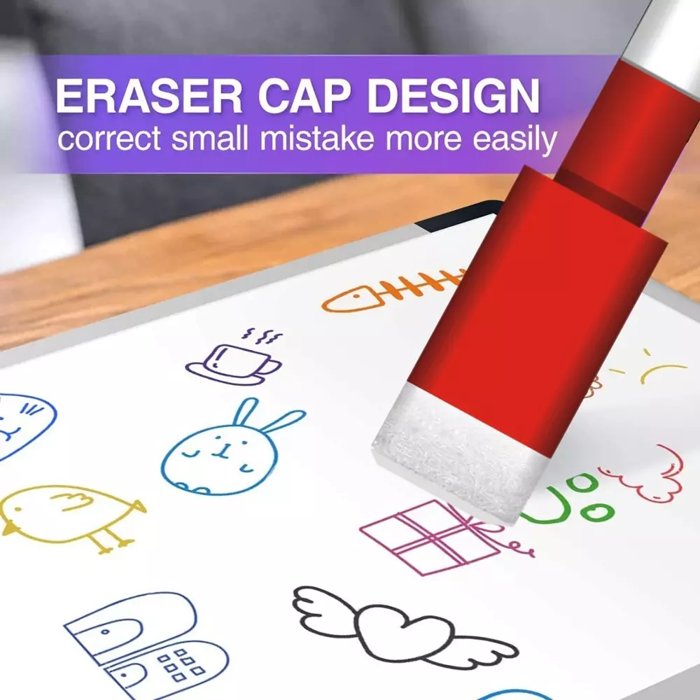 Soni Office Mate Fine Tip Whiteboard Marker with Duster Cap 2.5 mm Bullet Tip Red Color for Schools & Offices (Pack of 10)