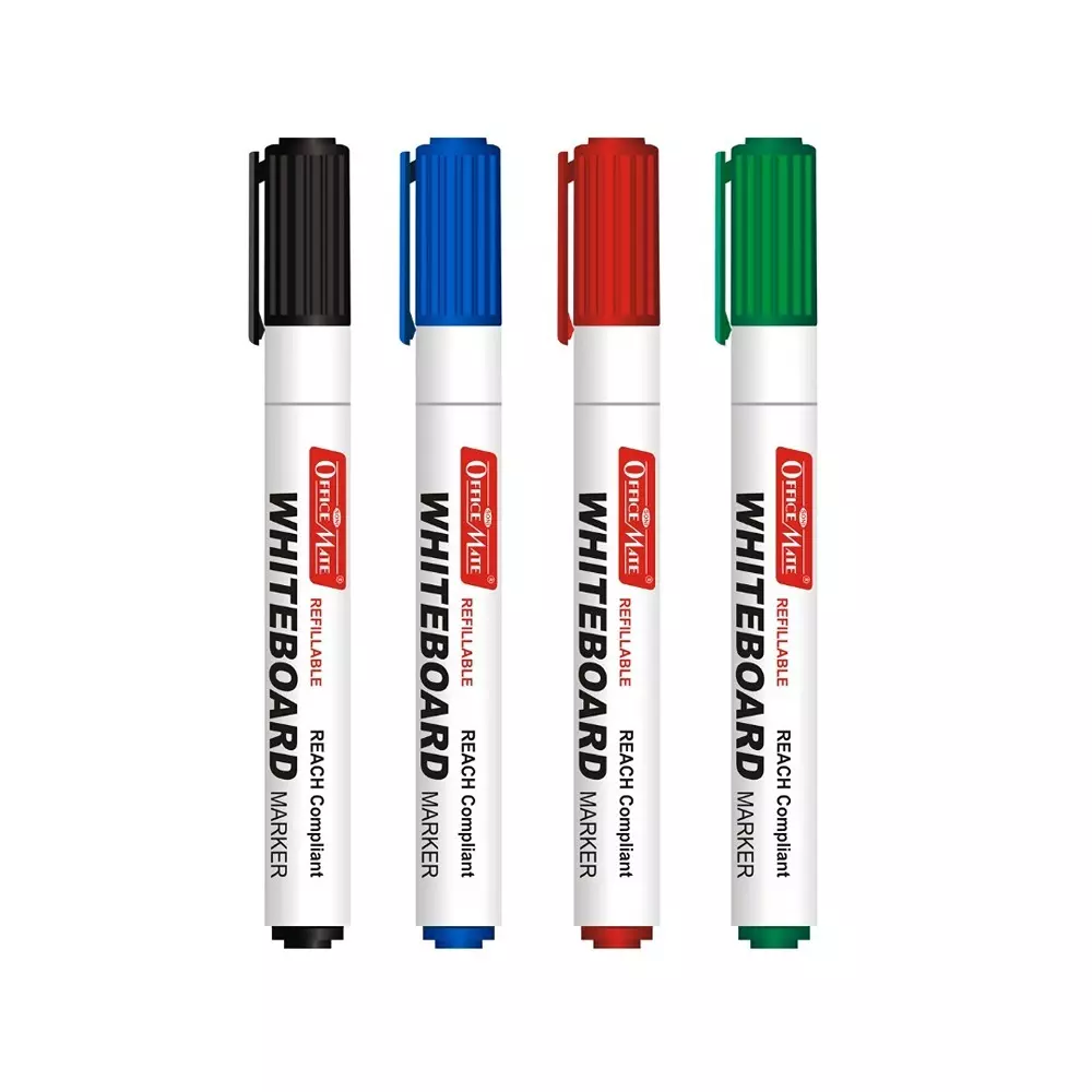 Soni Office Mate Regular Whiteboard Marker Cap with Clip Type Quick Dry, Easy Wipe 4.43 mm Bullet Tip Ideal For Home, School & Office Use, Multicolor (Pack of 4)