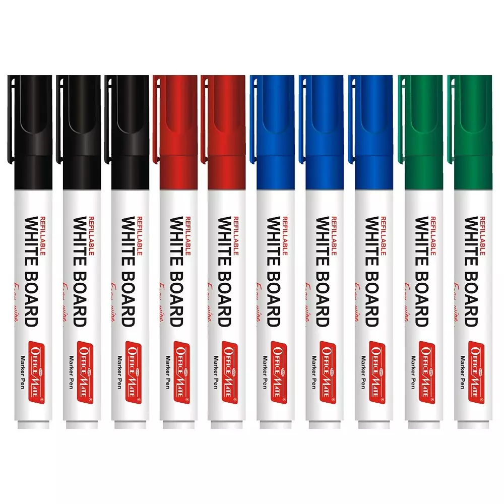 Soni Office Mate Refillable Whiteboard Marker 4.43 mm Bullet Tip Multicolor for Schools & Offices (Pack of 10)
