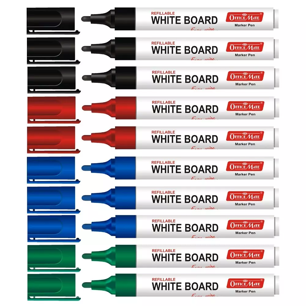 Soni Office Mate Refillable Whiteboard Marker 4.43 mm Bullet Tip Multicolor for Schools & Offices (Pack of 10)