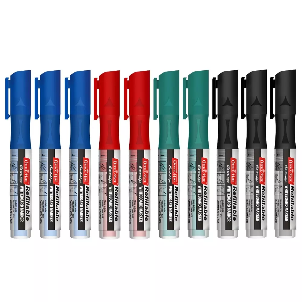 Soni Office Mate Whiteboard Marker with Refillable Cartridges 4.43 mm Bullet Tip Soni Office Mate Long Lasting Ink, Multicolor (Pack of 10)