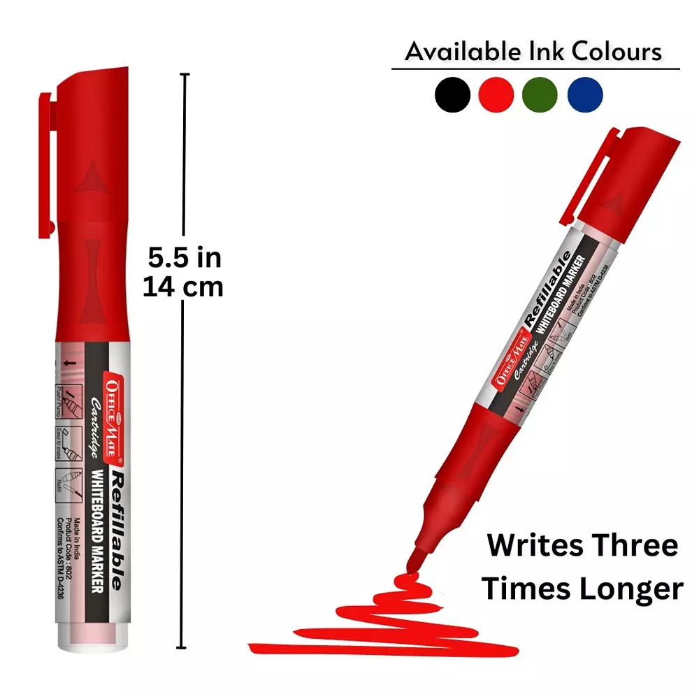Soni Office Mate Whiteboard Marker with Refillable Cartridges 4.43 mm Bullet Tip Soni Office Mate Long Lasting Ink, Multicolor (Pack of 10)