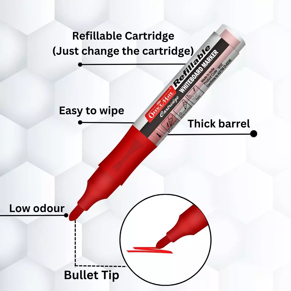 Soni Office Mate Whiteboard Marker with Refillable Cartridges 4.43 mm Bullet Tip Soni Office Mate Long Lasting Ink, Multicolor (Pack of 10)