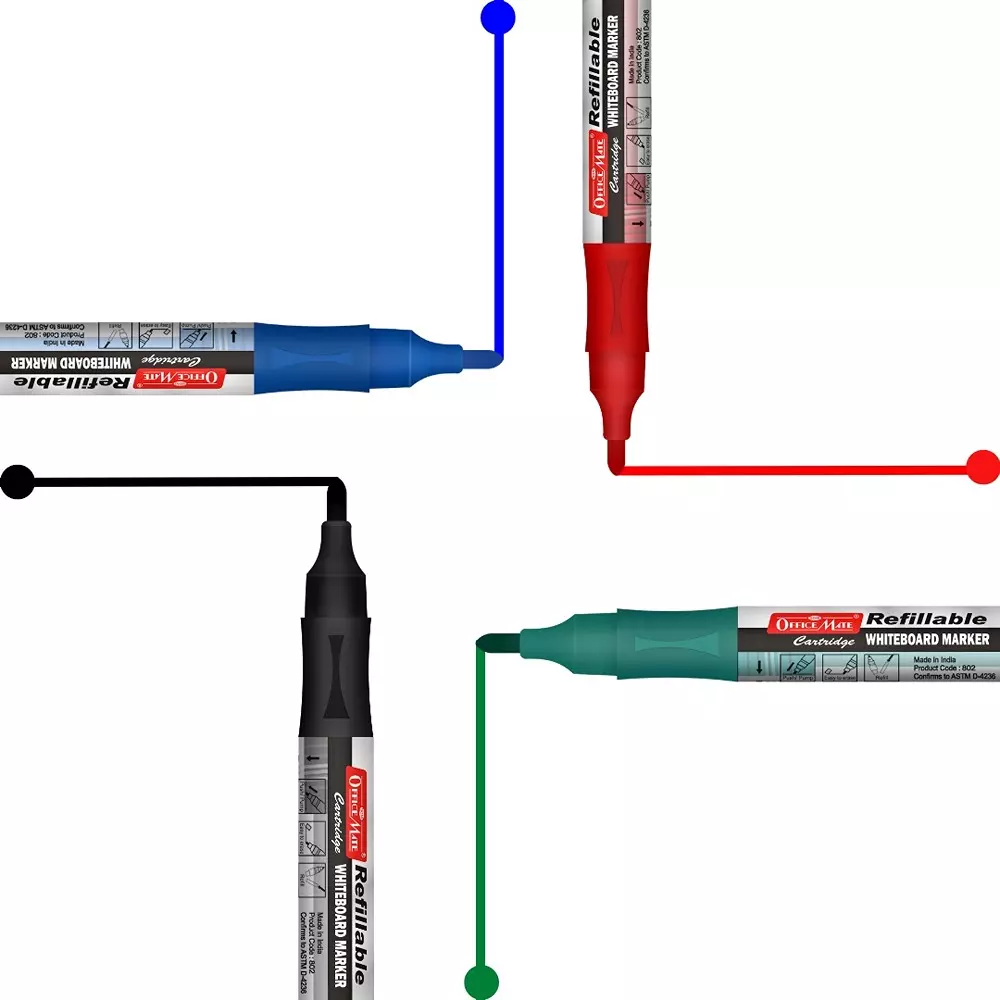 Soni Office Mate Whiteboard Marker with Refillable Cartridges 4.43 mm Bullet Tip Soni Office Mate Long Lasting Ink, Multicolor (Pack of 10)