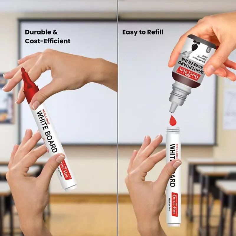 Soni OfficeMate Whiteboard Markers & Ink Combo 14 cm Marker Size 4.43 mm Tip Size 15 ml Red Ink Color for Office, College & School Use