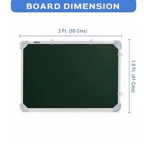 EDUWAY 58x40 cm (1.9x1.3 Feet) Double Sided Chalk Board and Whiteboard Green & White with 1 Duster, 2 Chalk Holders, 10 Chalk Sticks