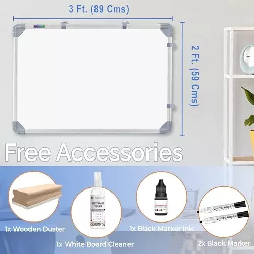EDUWAY 61x91 cm (2x3 Feet) Non-Magnetic Double-Sided Whiteboard with 2 Marker, Ink, Cleaner & Duster Combo White & Green