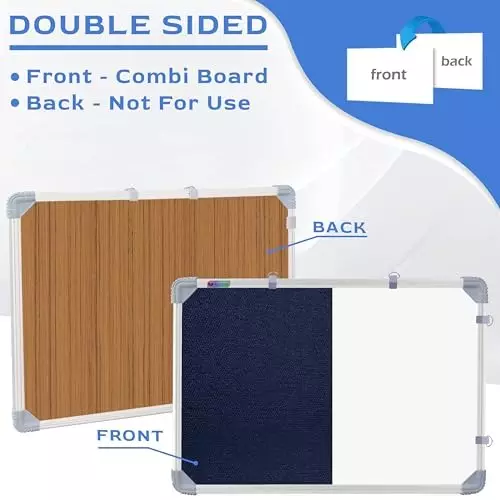 EDUWAY Non-Magnetic Combination Whiteboard with Blue Pin-up Notice Board Melamine 61x91 cm (2x3 Ft.) White & Blue