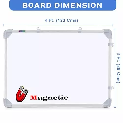 EDUWAY 91x122 cm (3x4 Ft.) Magnetic Whiteboard with Marker, Duster & Magnets White