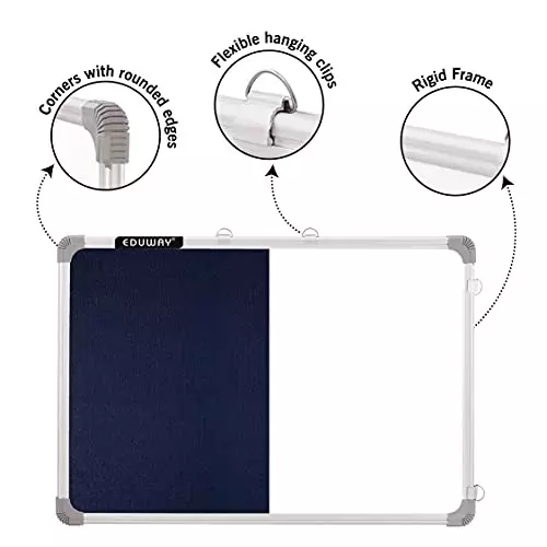 EDUWAY 2 in 1 Combination Whiteboard + Notice Board with Duster, Marker & Push Up Pin Melamine Surface White & Blue 61x61 cm