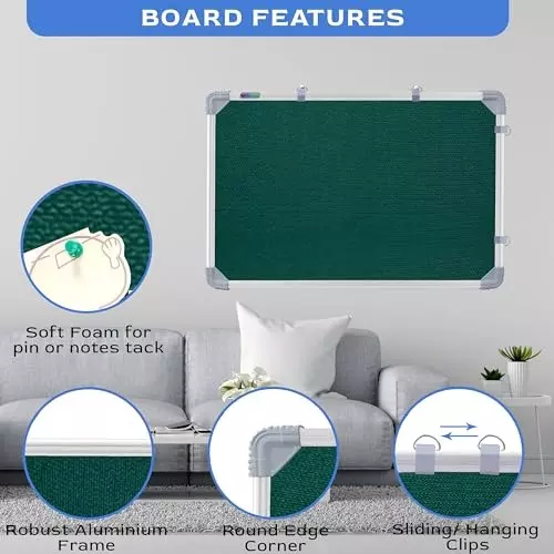EDUWAY Small Pin Up Board 61x91 cm Green with 20 Push Up Pins