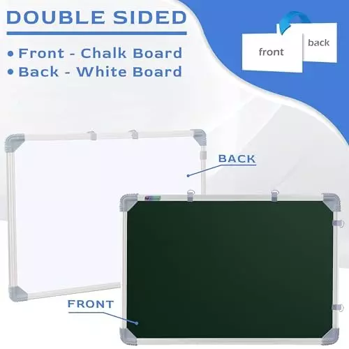 EDUWAY 61x91 cm (2x3 Ft.) Double Sided Chalk Board and Whiteboard Green & White with 1 Duster, 2 Chalk Holders, 10 Chalk Sticks