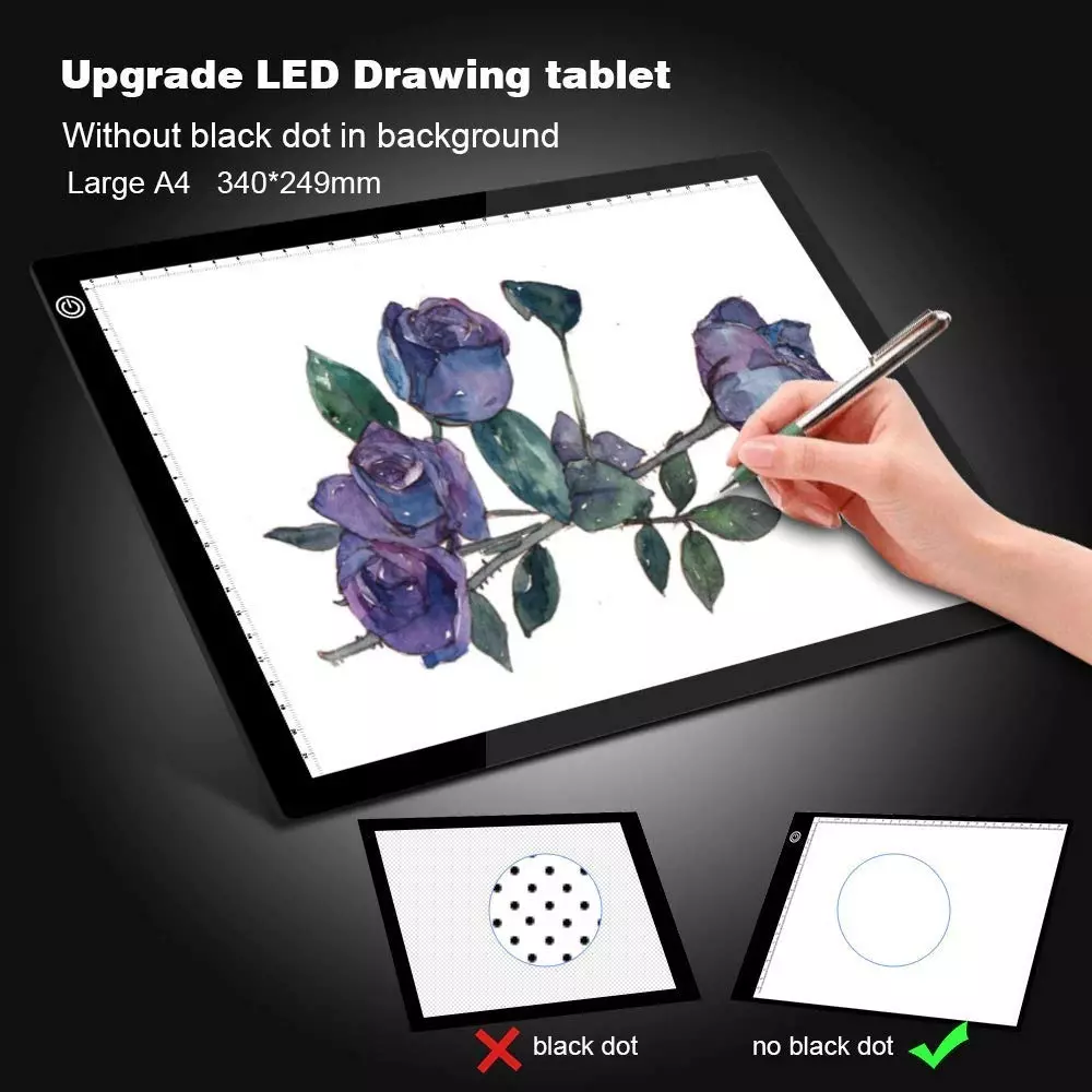 amicivision LED Drawing Board Ultra-Thin Portable A4 Size USB Powered with Adjustable Brightness Light Pad, LED-THIN
