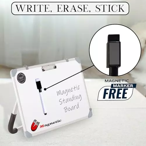 EDUWAY Magnetic Dry Erase Whiteboard with Stand Melamine & Aluminium White 30x45 cm (‎1x1.5 Feet.)