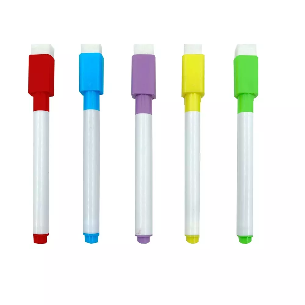 EDUWAY Dry Erase Whiteboard Marker with Eraser Cap Assorted Black Ink Color (Pack of 5)