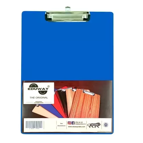 EDUWAY Clip Type Exam Board with Back Side Whiteboard Writing Surface MDF Blue for Multipurpose Use