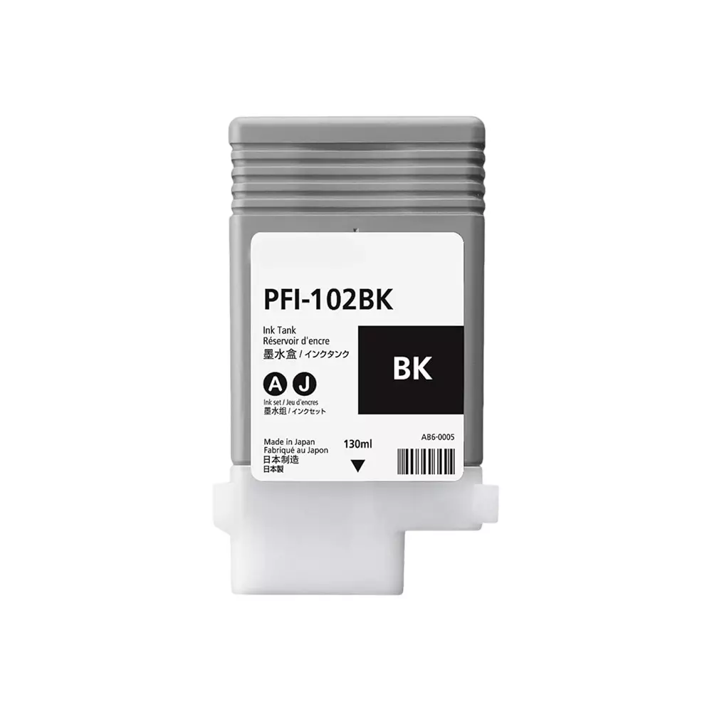 RT PFI-102 Ink Cartridge Black 130 ml 2500 Page Yield for Canon IPF500, Canon IPF600, Canon IPF700