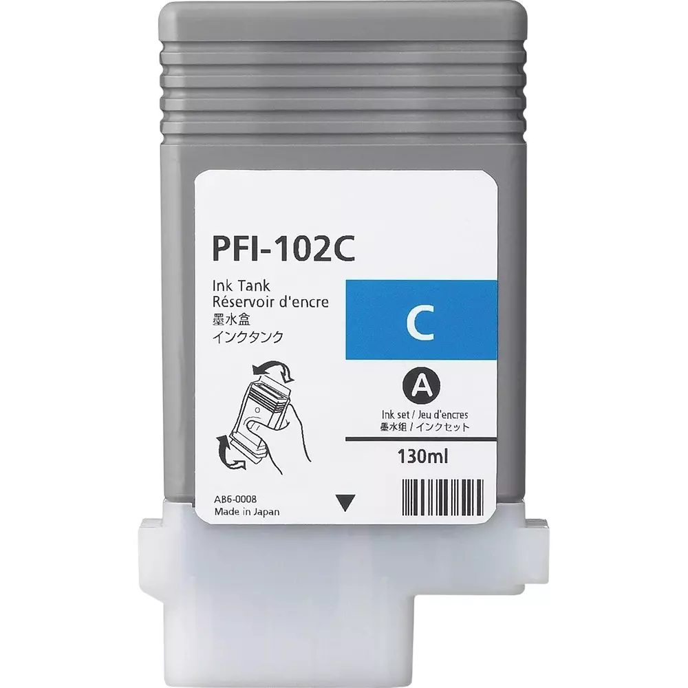 RT PFI-102 Ink Cartridge Cyan 130 ml 2500 Page Yield for Canon IPF500, Canon IPF600, Canon IPF700