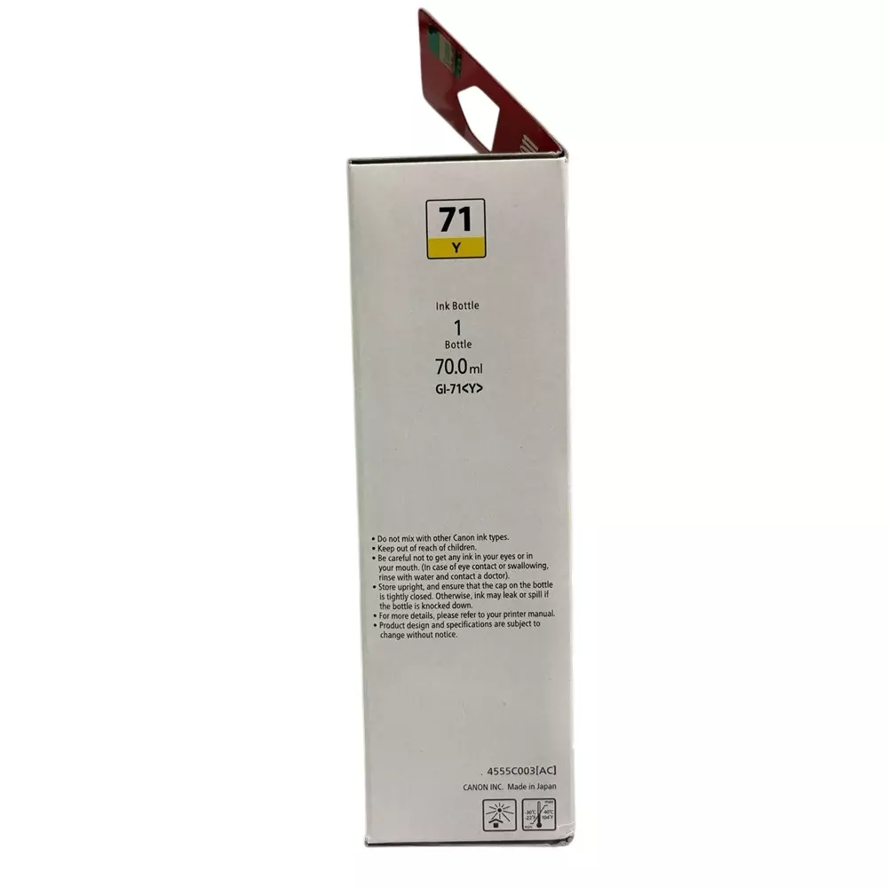 Canon Ink Cartridge Yellow Ink Color 70 ml Bottle for G1020, 2020, 3020, 2060, 3060, G1737, 2770, 3770, 4770, G1730, G2730, G3730 Models, GI-71S Y IN