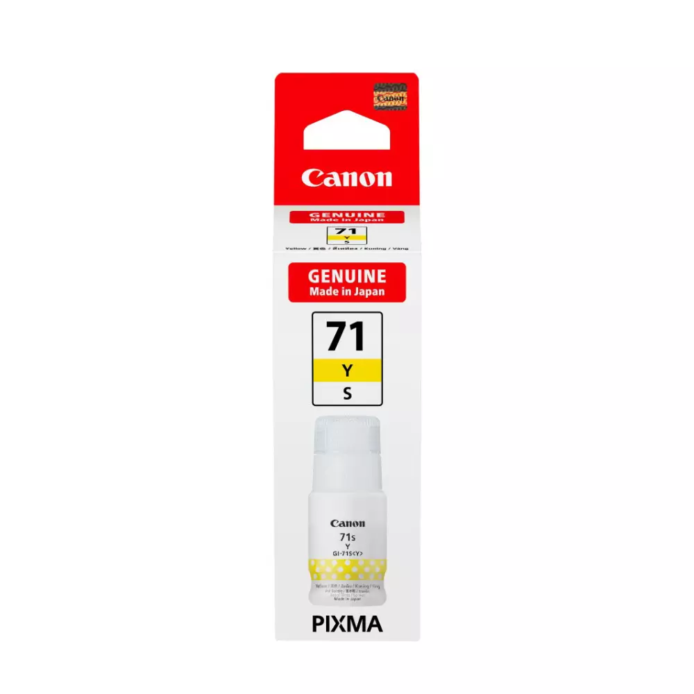 Canon Ink Cartridge Yellow Ink Color 40 ml Bottle for G1020, 2020, 3020, 2060, 3060, G1737, 2770, 3770, 4770, G1730, G2730, G3730 Models, GI-71S Y IN