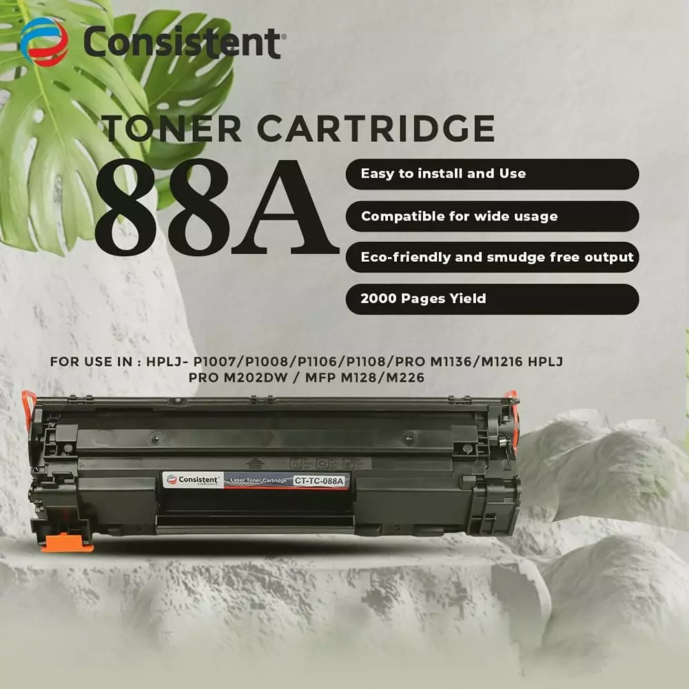 Consistent Laser Toner Cartridge 2000 Page Yield Black Ink for HP Laserjet Printer P1007/P1106/P1108/P1008/M1213nf MFP/M1136 MFP/M126nw MFP/M1218nfs/M128fw MFP/M128fn MFP, CTTC088A