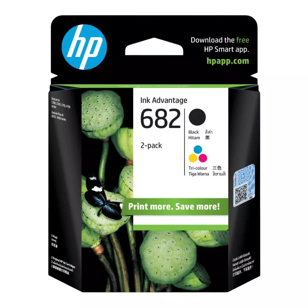 HP 8.5 ml Black, 4 ml Tri-Color Ink Cartridge For HP DeskJet Plus Ink Advantage All-in-One 6475, 6478, 6075, 6078, 2775, 2776, 2777, 2778, 2779, 4175, 4176, 4177, 4178, 2338, 2336, 2335, 2337, 1218, 1216, 1215, 1217, 682 (Pack of 2)