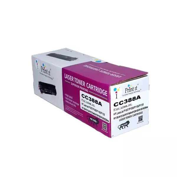 Print it LaserJet Ink Toner Cartridge Plastic Black Ink Color for HP LaserJet P1007, P1008, LaserJet Pro P1106, P1108, M1136 MFP, M1213nf MFP, M1216nfh MFP, HotSpot M1218nfs MFP, M126nw MFP, M128fn MFP, M128fw MFP, CC388A