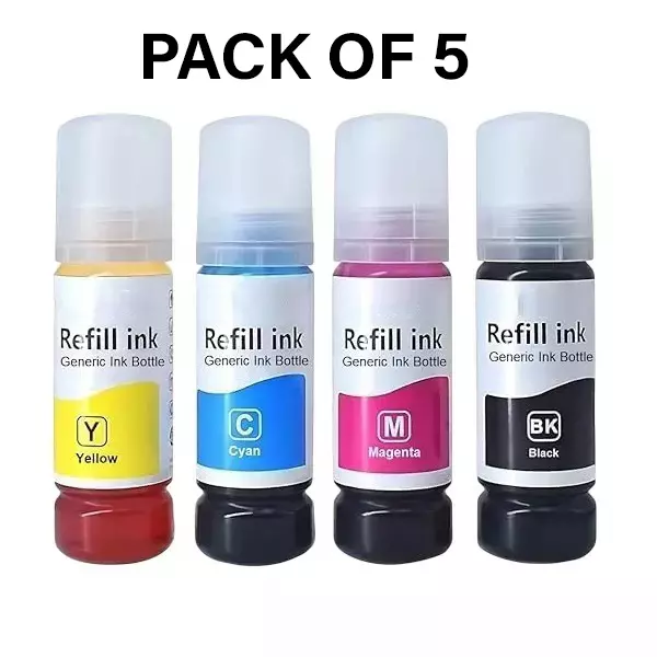GENERIC 001 Ink Bottle Set Black, Cyan, Magenta, Yellow 70 ml Each (Set of 4) x (pack of 5)