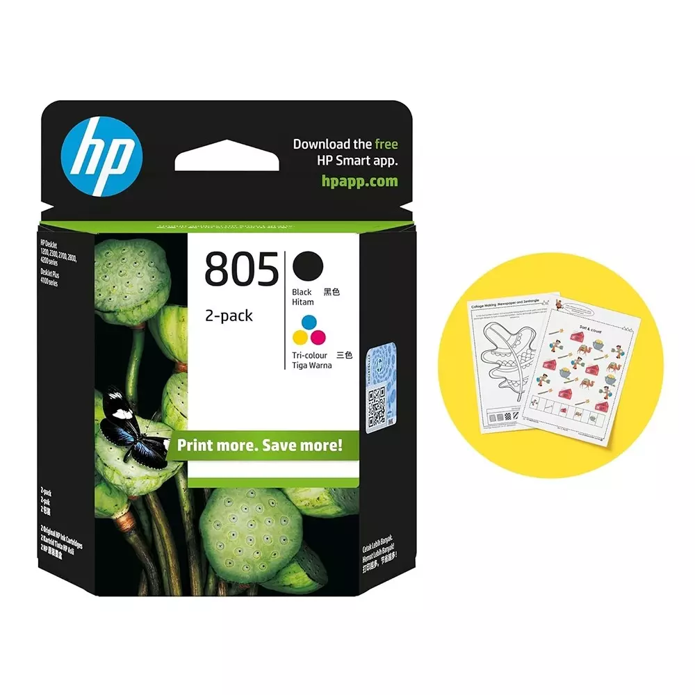 HP Black, Tri-Color Ink Cartridge For HP DeskJet 2720 AiO Printer,2721, Plus 4121, 4122, 4123, 2721, 2722, 2723, 2729, 2332, 1212, 1210, 2331, 2333, 1211, 1213, 2330 AiO Printer, 805 (Pack of 2)