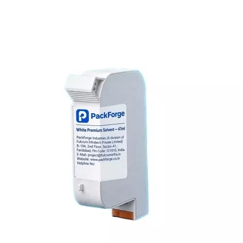PackForge Solvent Ink Cartridge 25.4 mm (Height) Print Capacity White 47 ml Volume Foaming Nozzle Compatible Thermal Inkjet Printer, PF-CTG-254-WH