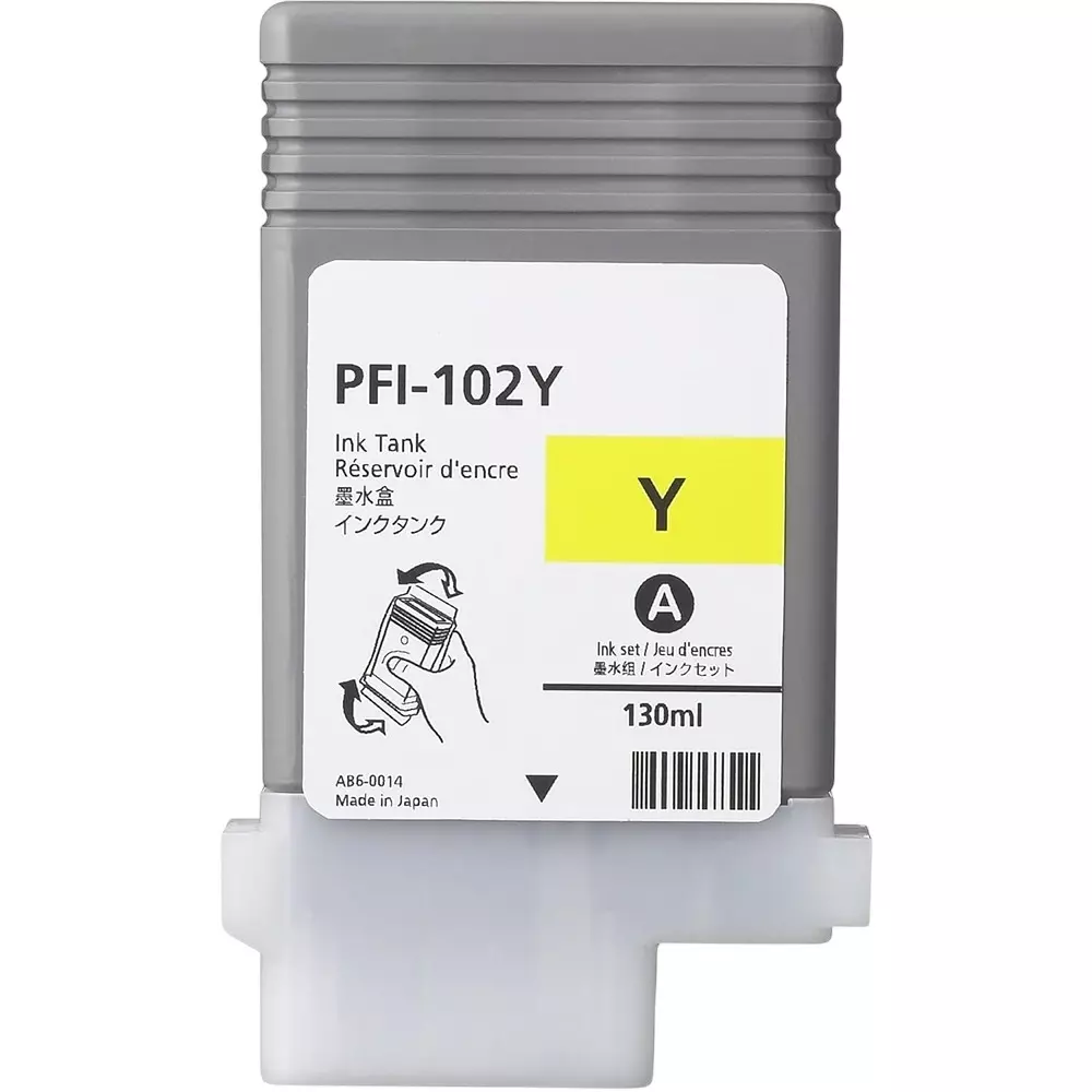 RT PFI-102 Ink Cartridge Yellow 130 ml 2500 Page Yield for Canon IPF500, Canon IPF600, Canon IPF700