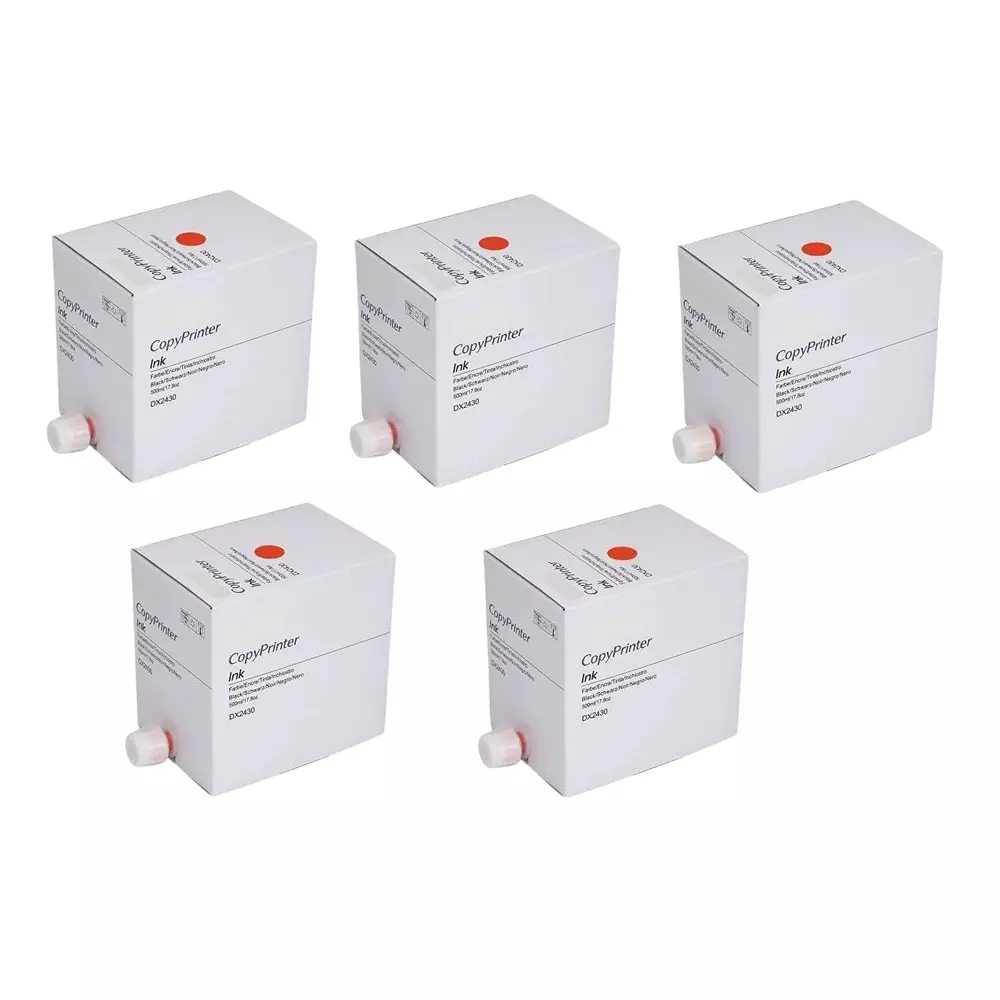 RT DX2430 Copy Printer Ink Cartridge Red 9000 Page Yield for Ricoh Digital Duplicator CopyPrinter (Pack of 5 Pcs)