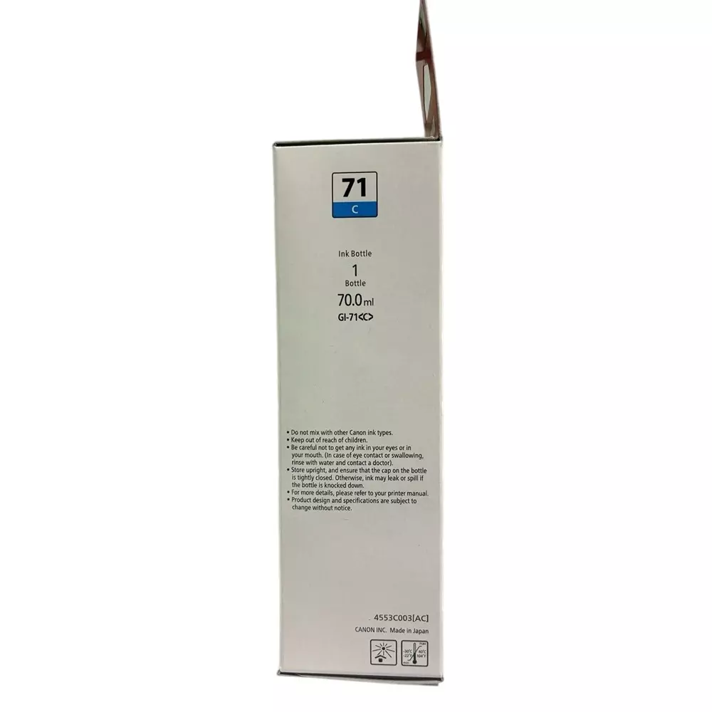 Canon Ink Cartridge Cyan Ink Color 70 ml Bottle for G1020, 2020, 3020, 2060, 3060, G1737, 2770, 3770, 4770, G1730, G2730, G3730 Models, GI-71S C IN