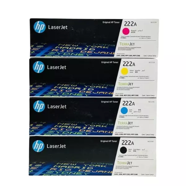 HP 222 Toner Cartridge Set Multi Color (Black, Cyan, Magenta, Yellow) for HP Color LaserJet Pro 3203dn, 3203dw, MFP 3303fdn, 3303fdw Printers (Pack of 4 Pcs)
