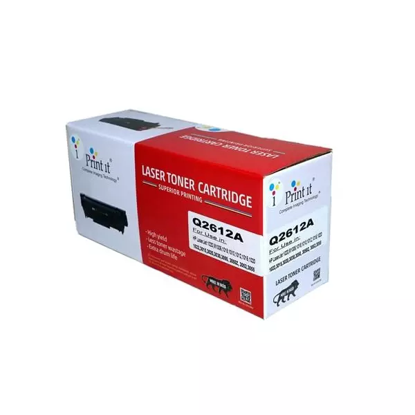 Print it LaserJet Ink Toner Cartridge Plastic Black Ink Color for HP 1010, 1012, 1015, 1018, 1020, 1022, 1022n, 3020, 3030, 3050, 3052, 3055, M1005, M1319f, Q2612A