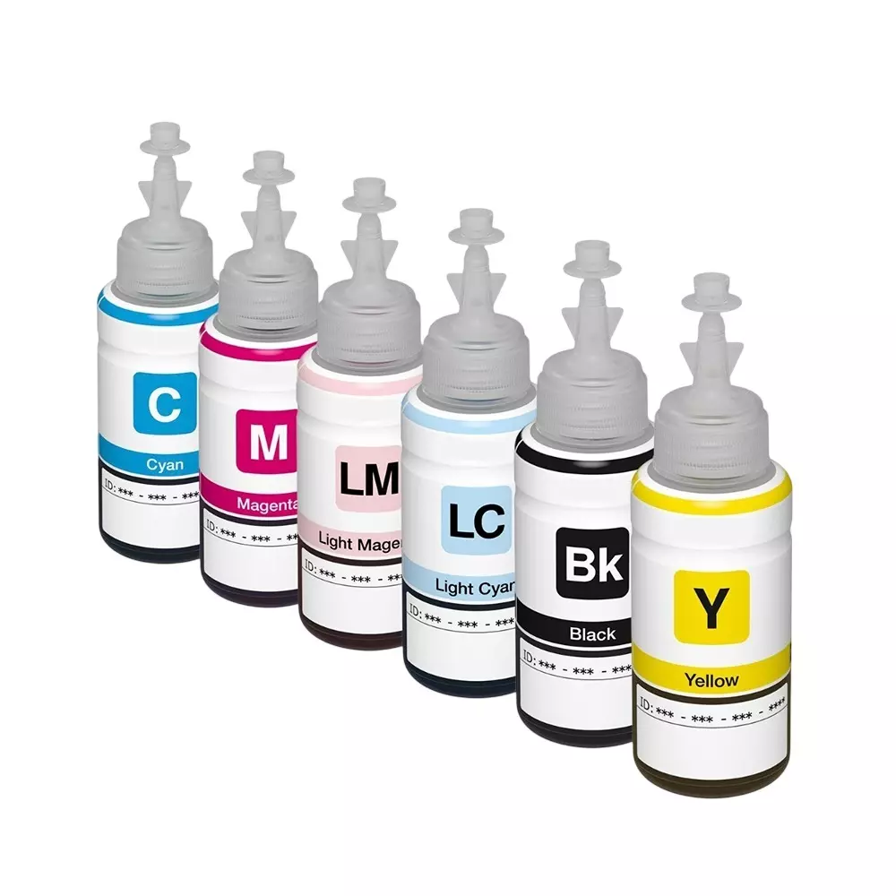 RT 673 Ink Bottle Set Black/Cyan/Magenta/Yellow/Light Cyan/Light Magenta 70 ml Volume for Epson L805, L800, L1800, L810, L850 Printer