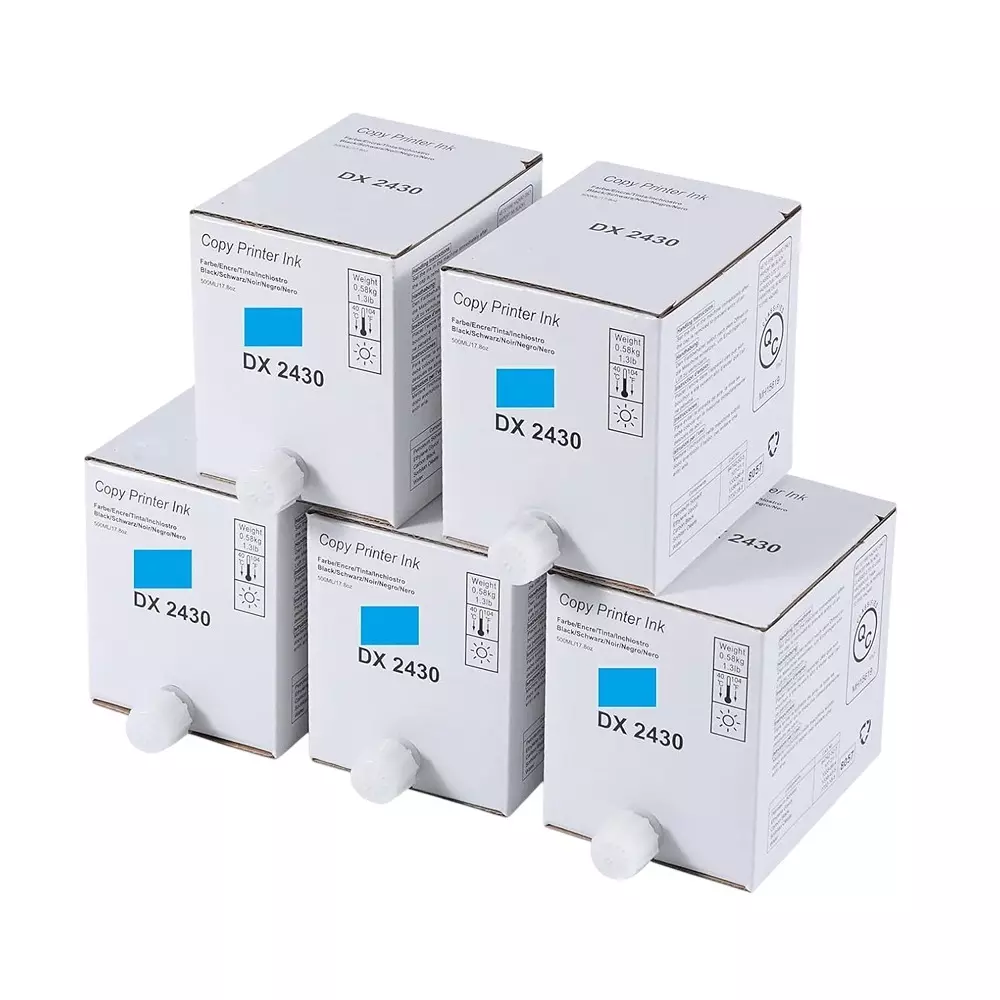 RT DX2430 Copy Printer Ink Cartridge Blue 9000 Page Yield for Ricoh Digital Duplicator CopyPrinter (Pack of 5 Pcs)