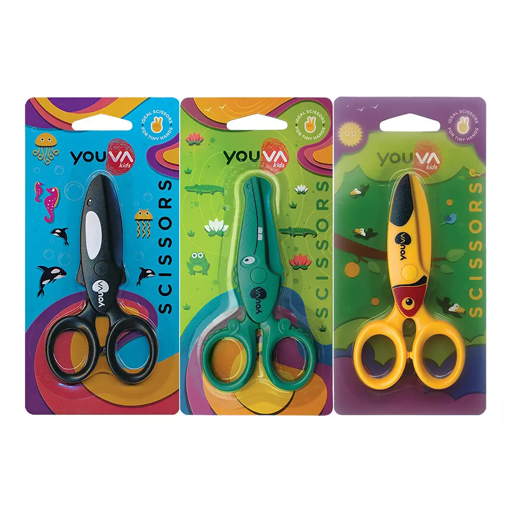 Youva by Navneet Scissors Assorted 3 Shapes Non-Toxic Plastic (Pack of 1), 35251