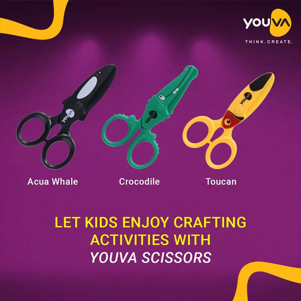 Youva by Navneet Scissors Assorted 3 Shapes Non-Toxic Plastic (Pack of 1), 35251