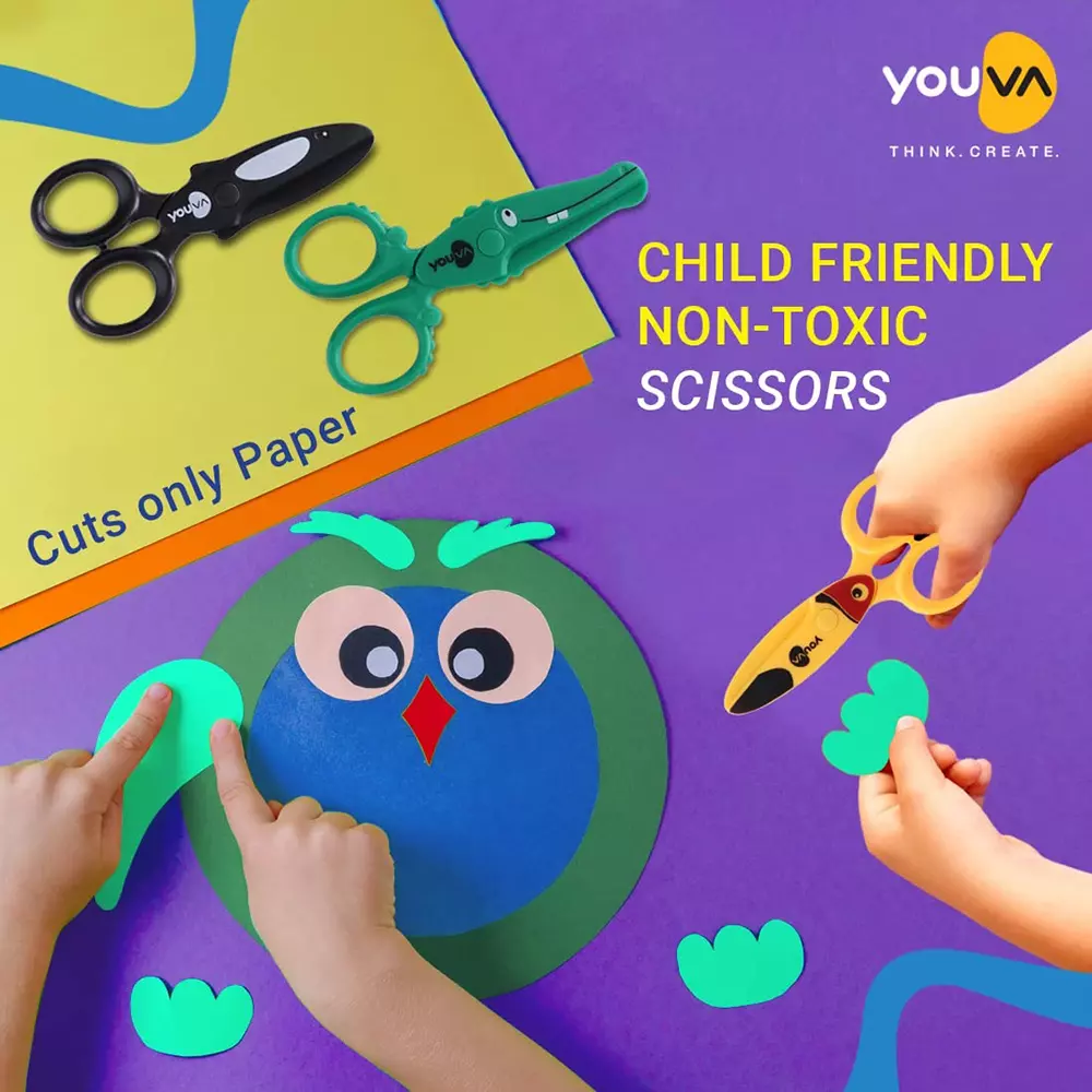 Youva by Navneet Scissors Assorted 3 Shapes Non-Toxic Plastic (Pack of 1), 35251