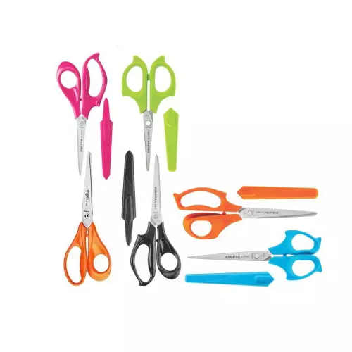 Munix M-Style Scissor with Safety Cap Assorted Stainless Steel Pointed Tip for Cutting Paper & Ribbon