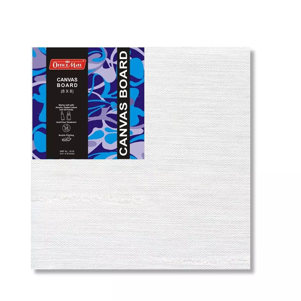 Soni Office Mate Premium Canvas 8x8 inch (203.2x203.2 mm) Triple Primed Cotton on MDF Ideal for Acrylics, Oils, Gouache, Tempera