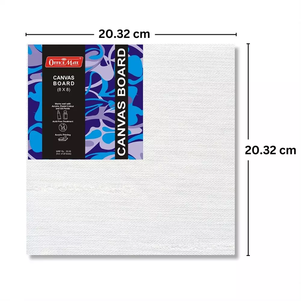 Soni Office Mate Premium Canvas 8x8 inch (203.2x203.2 mm) Triple Primed Cotton on MDF Ideal for Acrylics, Oils, Gouache, Tempera