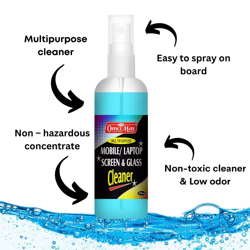 Soni Office Mate Multipurpose Screen Cleaning Kit Contains 100ml Cleaner + Microfiber Cloth + Brush for School, Office & Home