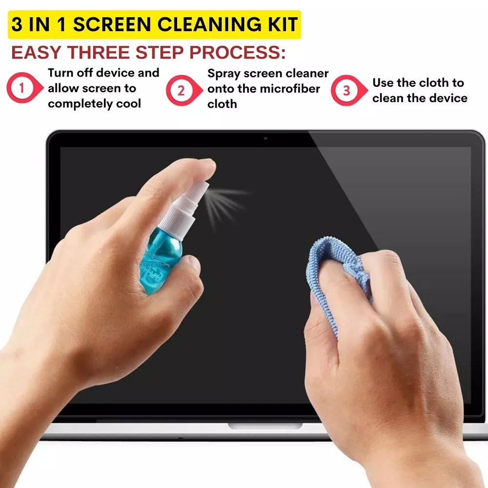 Soni Office Mate Multipurpose Screen Cleaning Kit Contains 100ml Cleaner + Microfiber Cloth + Brush for School, Office & Home